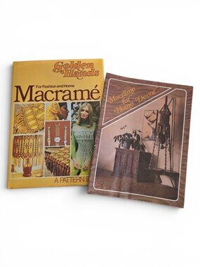 Vintage 1970s Macramé Pattern Book Lot Golden Hands Home Decor Boho Craft DIY